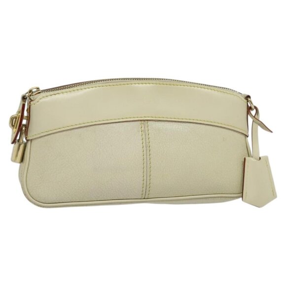 LOUIS VUITTON Suhari Lockit Clutch Bag Leather White LV Auth - Picture 1 of 16